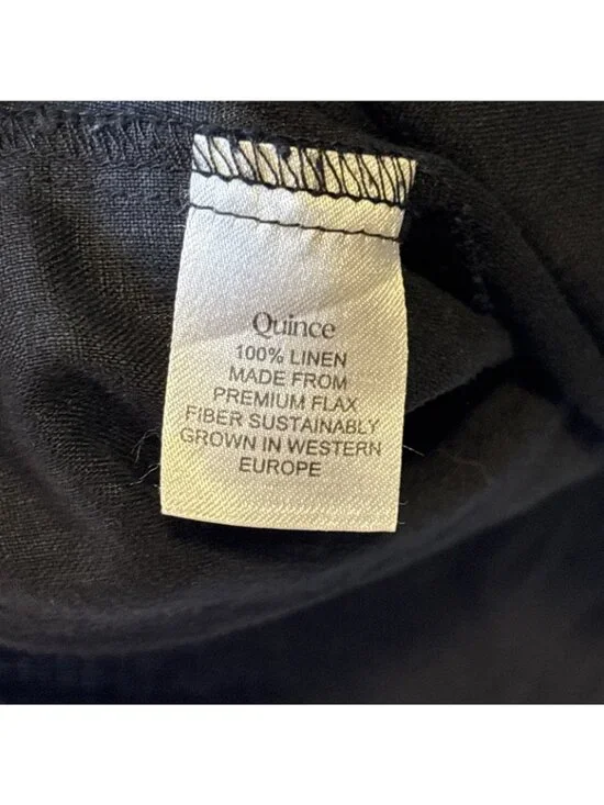 Quince 100% European Linen Button Front Black Waist Tie Dress Size Large - Picture 5 of 5